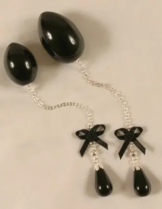 Inari - Insertable Black Egg With Silver Chain, Black Bow and Pendant