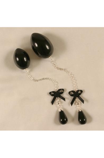 Inari - Insertable Black Egg With Silver Chain, Black Bow and Pendant