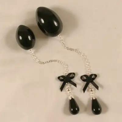 Inari - Insertable Black Egg With Silver Chain, Black Bow and Pendant