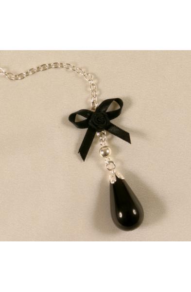 Inari - Insertable Black Egg With Silver Chain, Black Bow and Pendant