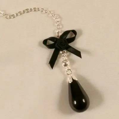 Inari - Insertable Black Egg With Silver Chain, Black Bow and Pendant