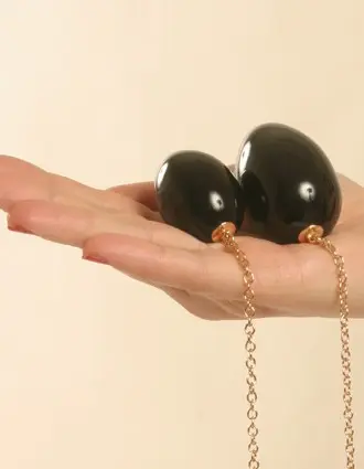 Izanami - Insertable Black Egg With Gold Chain, Black Bow and Pendant
