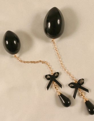 Izanami - Insertable Black Egg With Gold Chain, Black Bow and Pendant