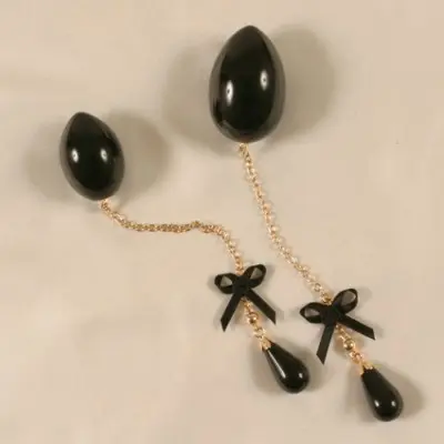 Izanami - Insertable Black Egg With Gold Chain, Black Bow and Pendant