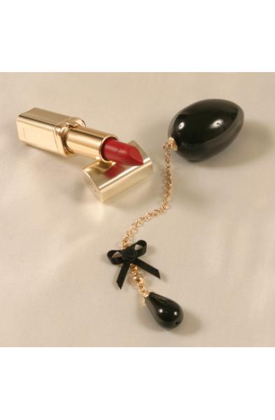 Izanami - Insertable Black Egg With Gold Chain, Black Bow and Pendant