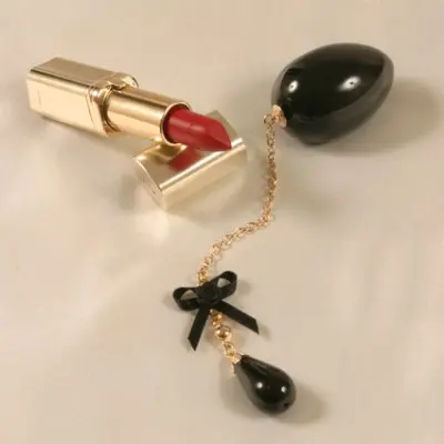 Izanami - Insertable Black Egg With Gold Chain, Black Bow and Pendant