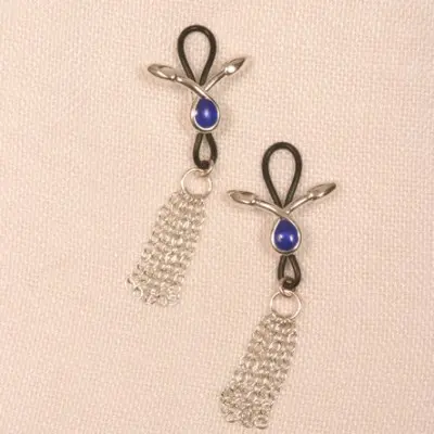 Kamadhenu - Non-Piercing Serpent Nipple Rings in Silver With Blue Gems