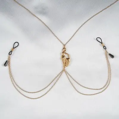 Kiss of the Catwoman - Gold Breast and Nipple Chain With Catwoman Figurine