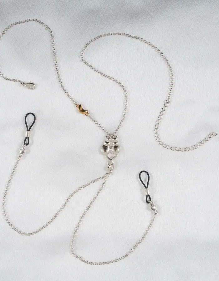 Kittens - Silver and Gold Necklace and Nipple Jewelry With Cat and Moon Charms