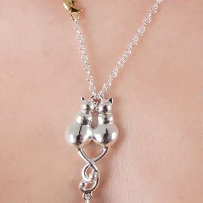 Kittens Cuddling - Necklace with Entwined Kittens Pendant
