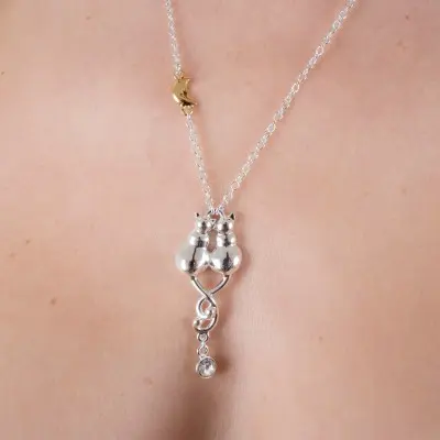 Kittens Cuddling - Necklace with Entwined Kittens Pendant
