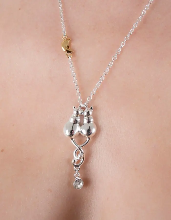Kittens Cuddling - Necklace with Entwined Kittens Pendant