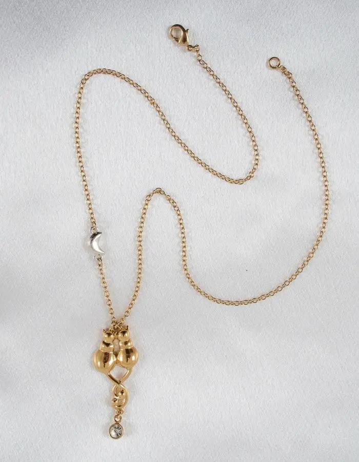 Kittens in Love - Gold Necklace with Entwined Kittens Pendant