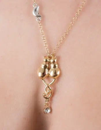 Kittens in Love - Gold Necklace with Entwined Kittens Pendant