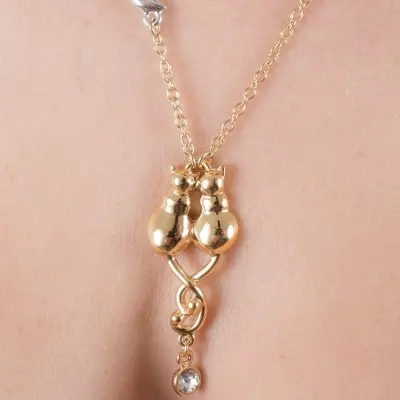 Kittens in Love - Gold Necklace with Entwined Kittens Pendant