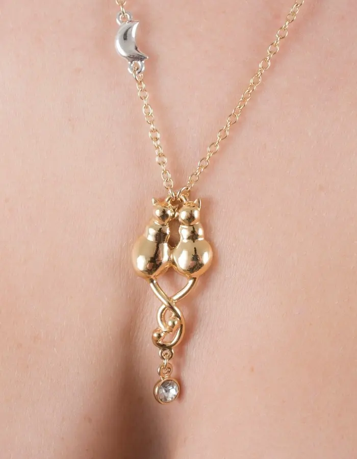 Kittens in Love - Gold Necklace with Entwined Kittens Pendant