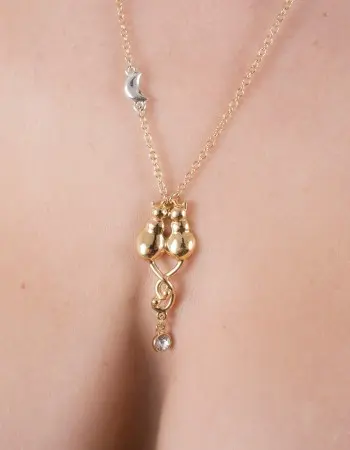 Kittens in Love - Gold Necklace with Entwined Kittens Pendant