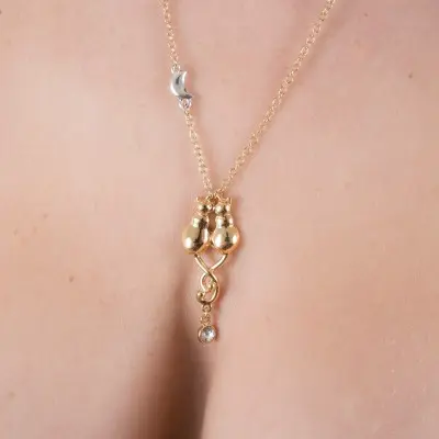 Kittens in Love - Gold Necklace with Entwined Kittens Pendant