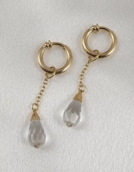 Lakshmi - Non-piercing Labia Rings With Crystal Pendant in Gold - Pair