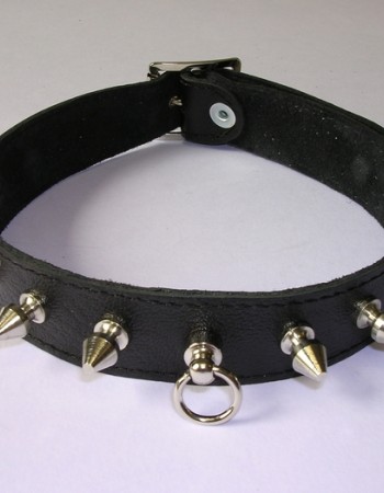 Leather 1 inch (2 1/2 cm) Collar With Spikes