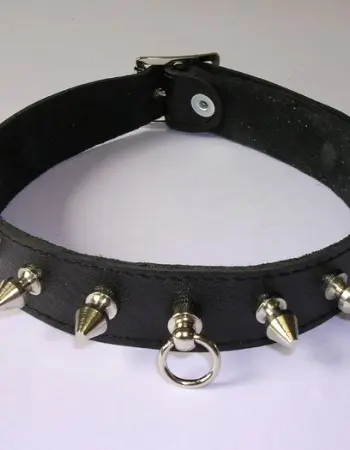 Leather 1 inch (2 1/2 cm) Collar With Spikes