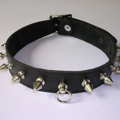 Leather 1 inch (2 1/2 cm) Collar With Spikes
