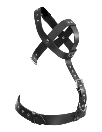 Leather Adjustable Fixation Harness – BDSM Leather Head & Chest Bondage System