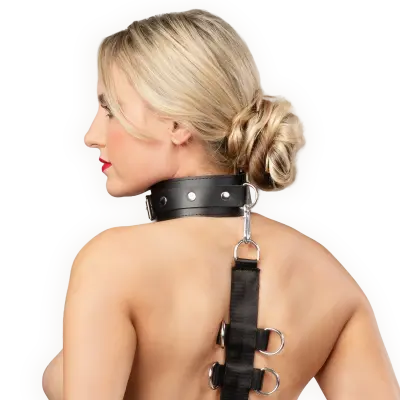 Leather Behind-the-Back Bondage Harness Neck & Arm Cuffs Set