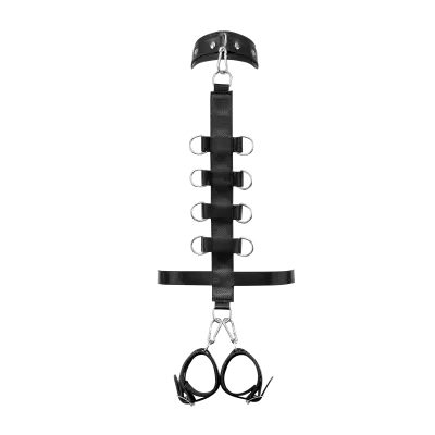 Leather Behind-the-Back Bondage Harness Neck & Arm Cuffs Set