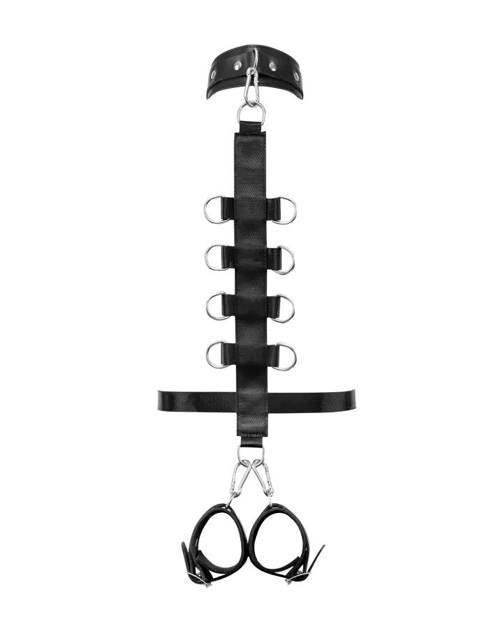 Leather Behind-the-Back Bondage Harness Neck & Arm Cuffs Set