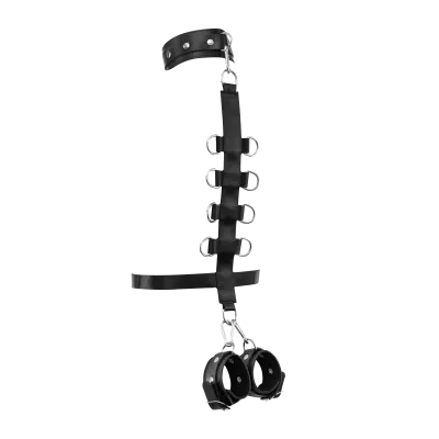 Leather Behind-the-Back Bondage Harness Neck & Arm Cuffs Set