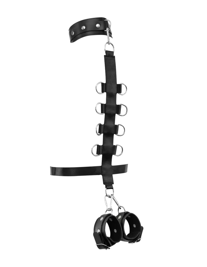 Leather Behind-the-Back Bondage Harness Neck & Arm Cuffs Set