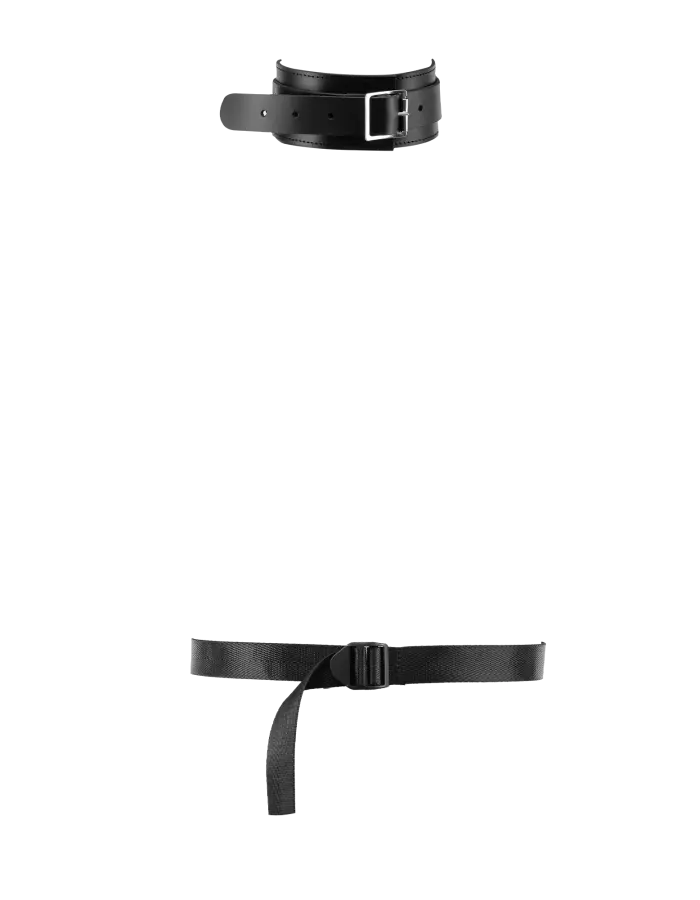 Leather Behind-the-Back Bondage Harness Neck & Arm Cuffs Set