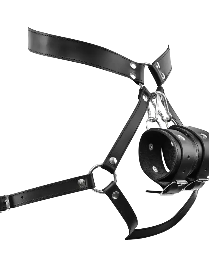 Leather Butt Harness with Detachable Cuffs