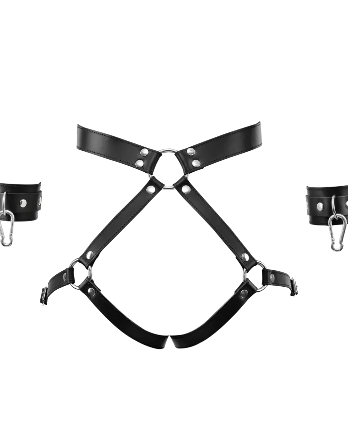 Leather Butt Harness with Detachable Cuffs