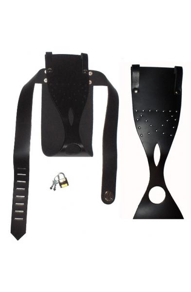 Leather Chastity Belt With Two Holes and Padlock