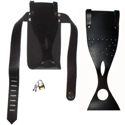 Leather Chastity Belt With Two Holes and Padlock