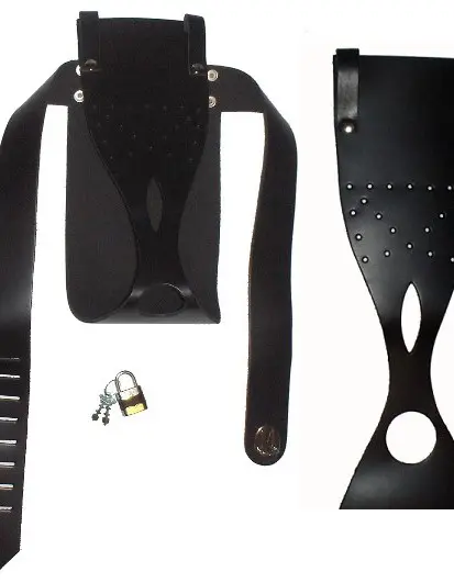 Leather Chastity Belt With Two Holes and Padlock