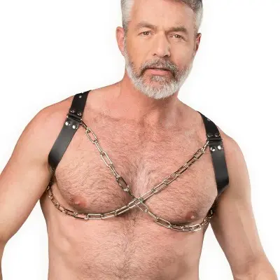 Leather Chest Harness with Chains
