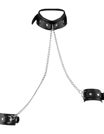 Leather Collar with Chains to Cuffs – Premium BDSM Bondage Set