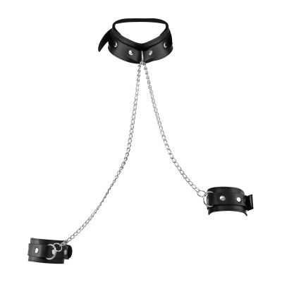 Leather Collar with Chains to Cuffs – Premium BDSM Bondage Set