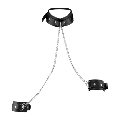 Leather Collar with Chains to Cuffs – Premium BDSM Bondage Set