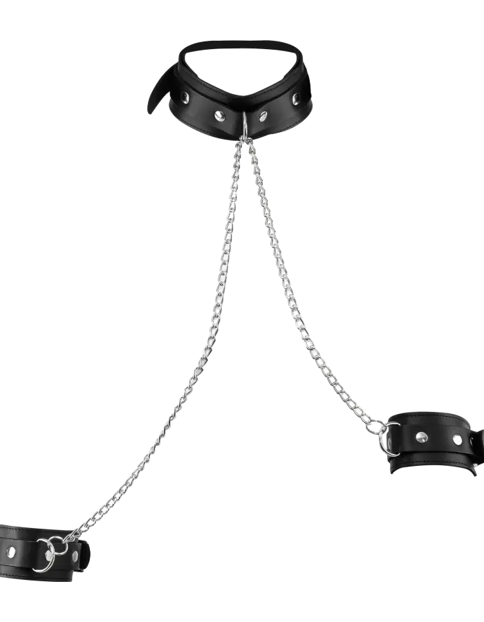 Leather Collar with Chains to Cuffs – Premium BDSM Bondage Set