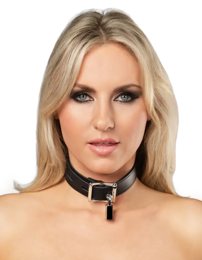 Leather Collar with Padlock – Lockable BDSM Leather Collar with Buckle & D-Ring