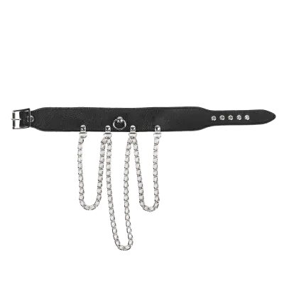 Leather Collar with Short Draping Chains