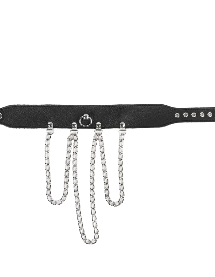 Leather Collar with Short Draping Chains