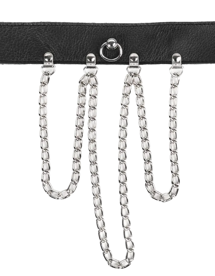 Leather Collar with Short Draping Chains