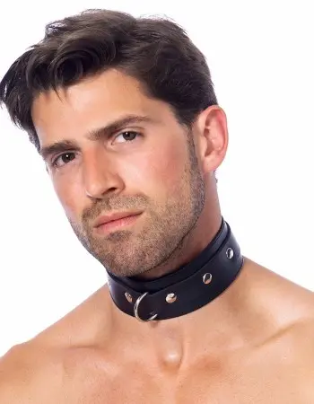 Leather Collar with Studs and Ring