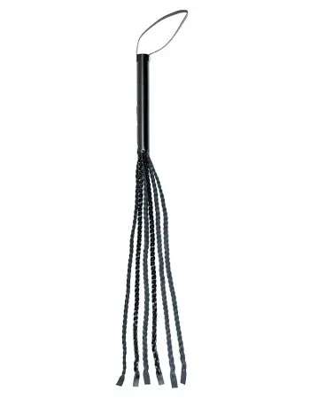Leather Flogger Whip with 6 Braided Strings - Short