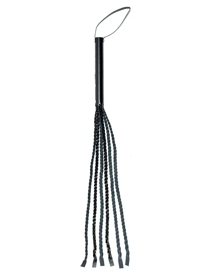 Leather Flogger Whip with 6 Braided Strings -Short
